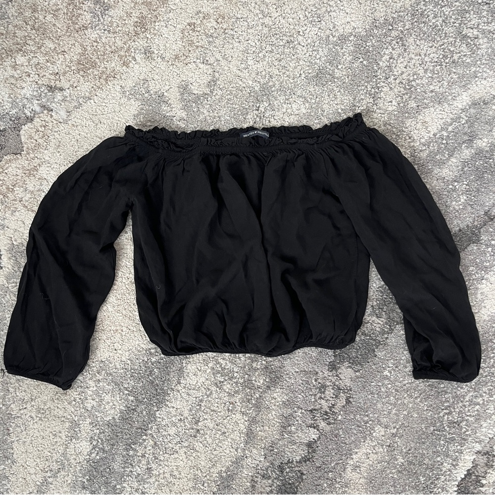 Brandy Melville Black Long sleeved Cropped Ruffle Top